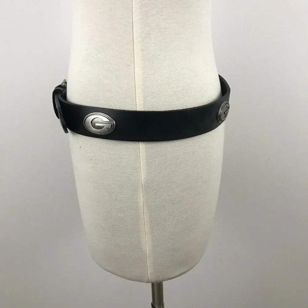 Zep-Pro Belt Womens Size 32 Georgia G‎ Silver Emblems Full Grain Leather
